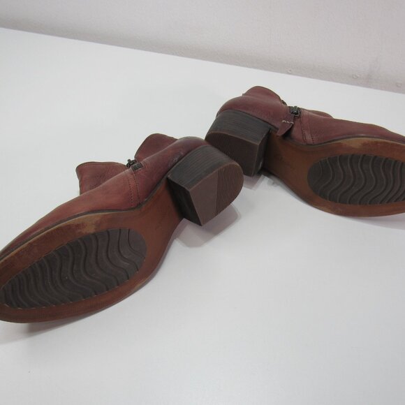 Clarks Artisan Brown Leather Zip Heeled Ankle Booties Women 7.5M boho cowgirl - Picture 5 of 8